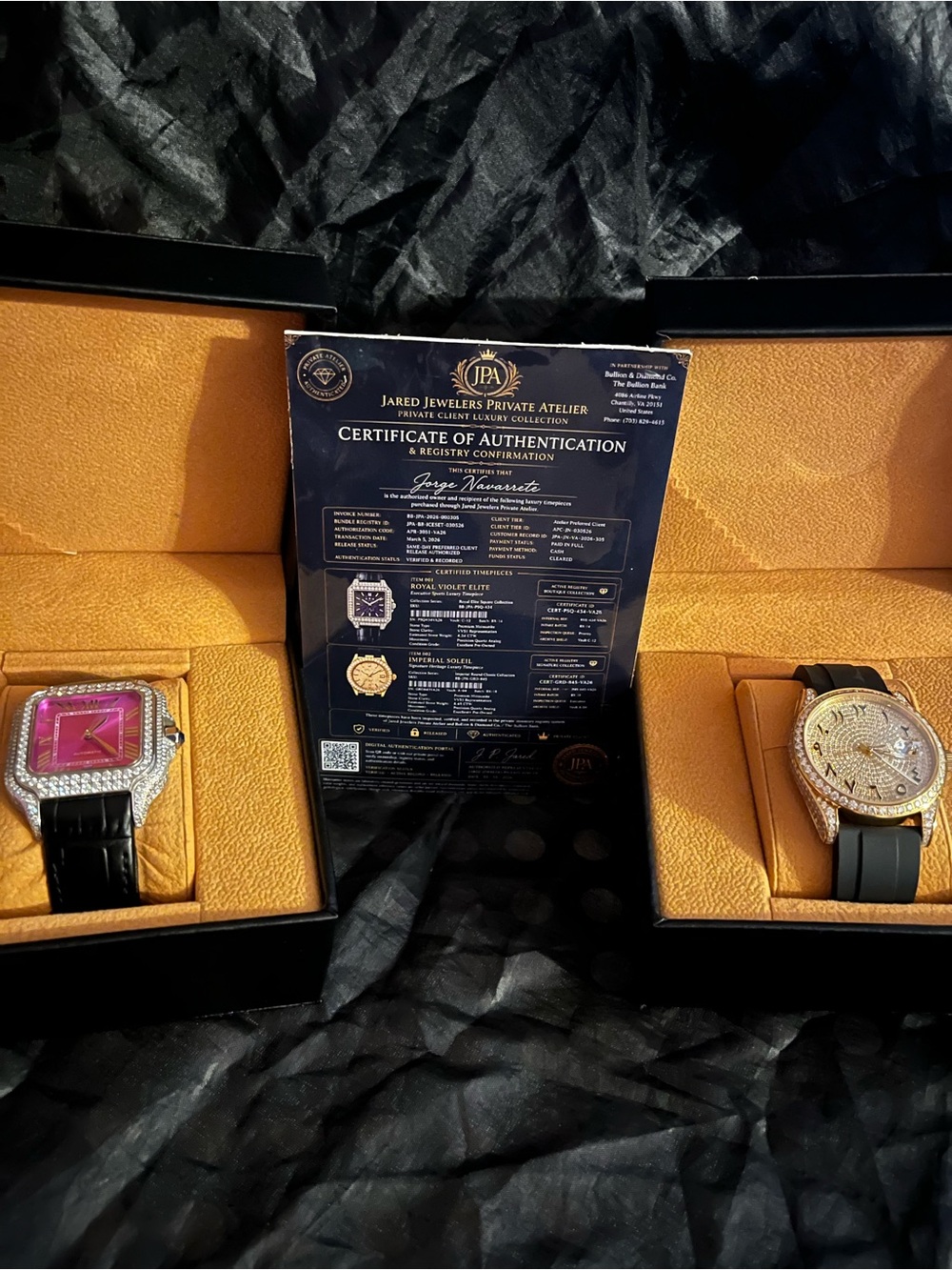 Violet purple vvs1 iced out roman numerals, 14k gold arabic numerals vvs1 iced